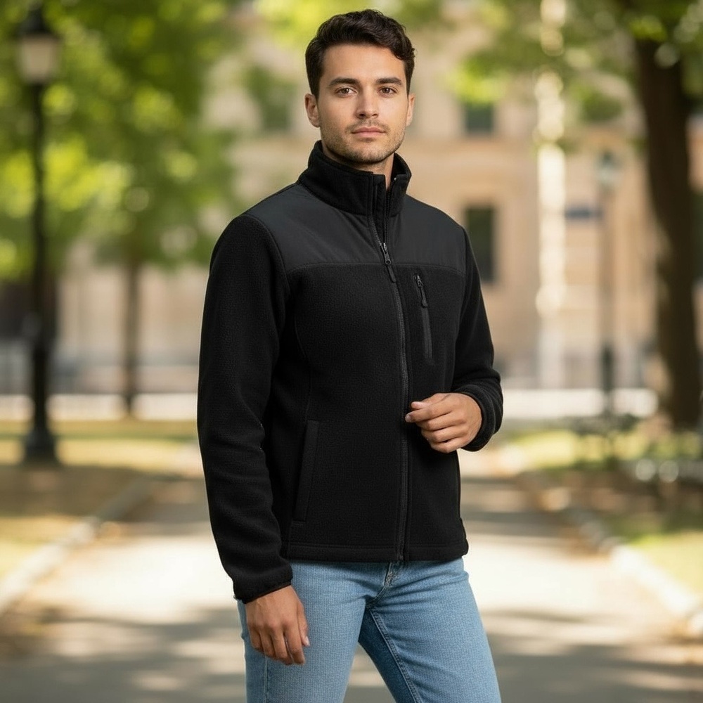 Calvin Klein Men’s Blue and Black Textured Front Zipper Fleece Jacket